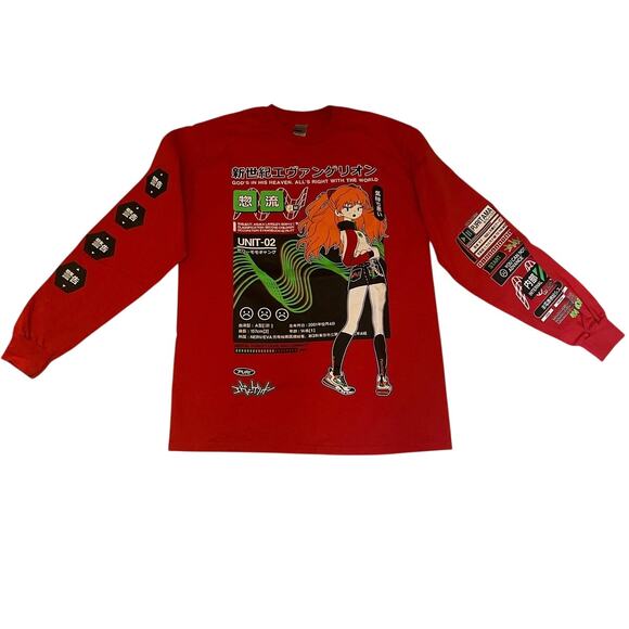 Evangelion Asuka Langley Second Child Anime Graphic Sweatshirt - Red - Size: M - Picture 1 of 13